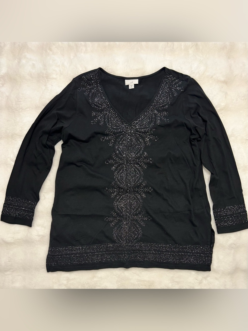 J. Jill Black V-Neck Beaded Print Long Sleeve Tunic